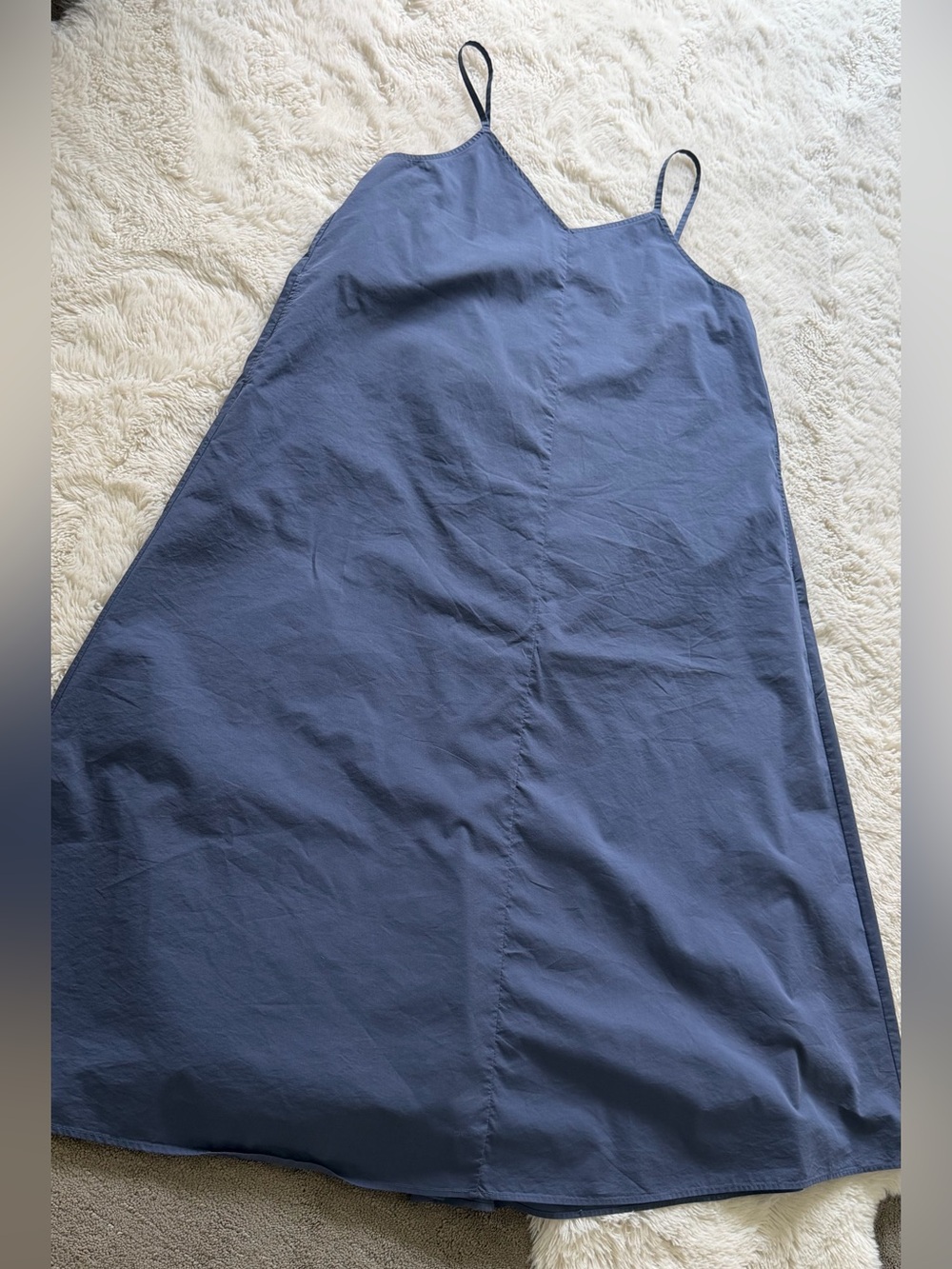 Muji Navy Blue A-Line Slip Dress with Thin Straps.